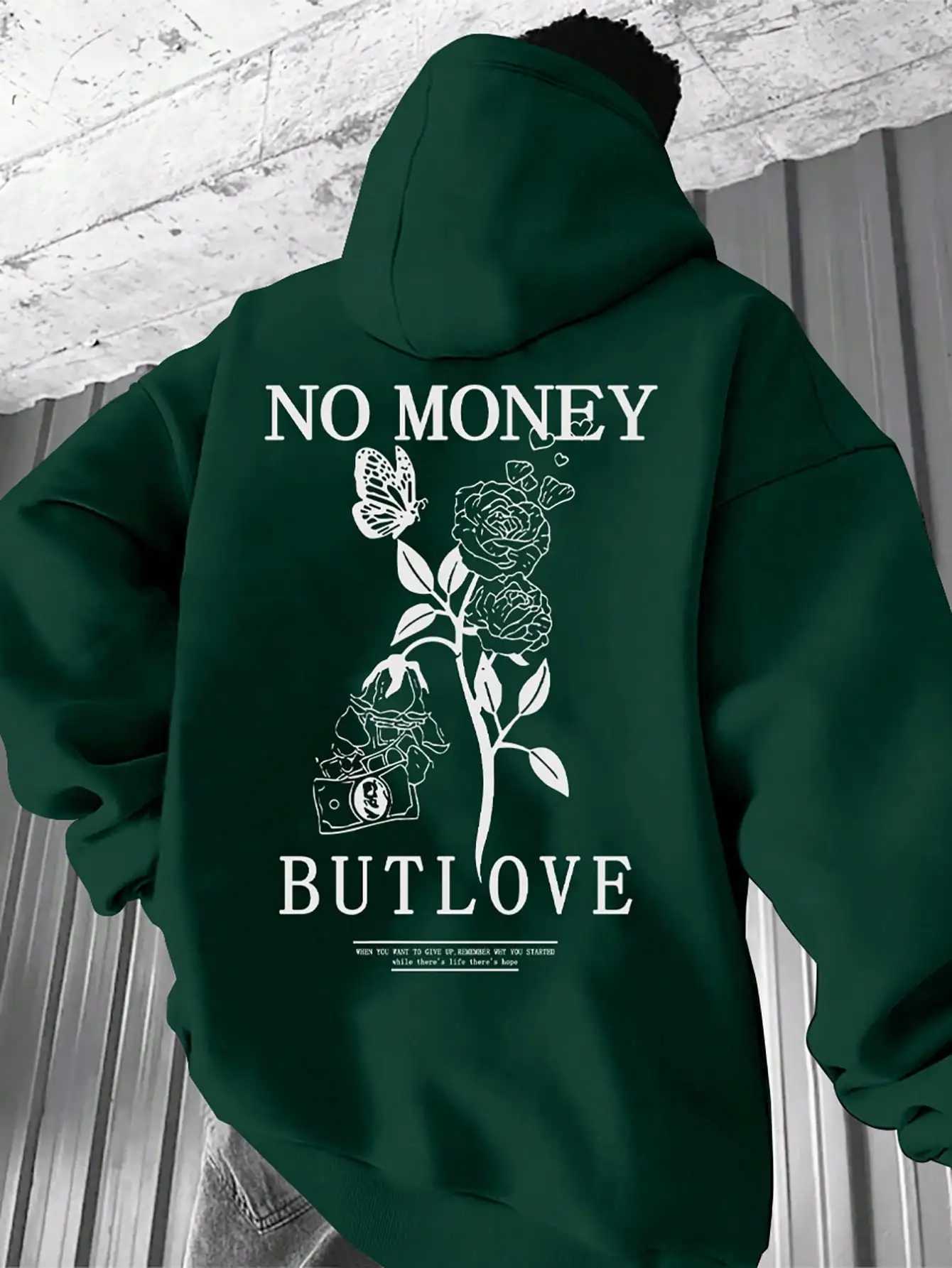2024 New Loose Mens Floral Letter Print Hooded Fleece Sweatshirt Spring and Autumn Comfortable and Versatile Pullover S-3XL XJ250621