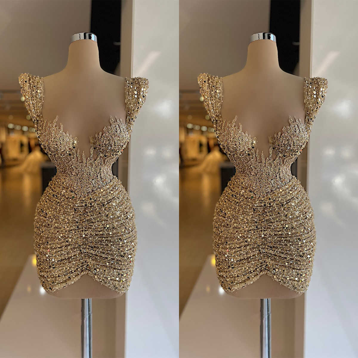 Sexy Cocktail Prom Dresses Pearls Sequins Mini Short Evening Gowns Beading Illusion Sleeveless Custom Made Graduation Ball Club Party Dress