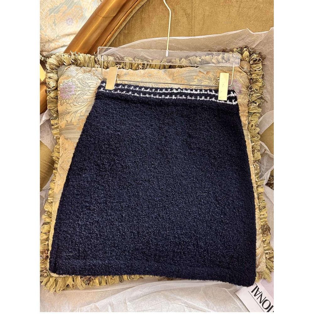 Free Shipping Navy Blue Short Cardigans Designer Metal Buttons Women's Knitting Jackets And Skirts Sets 317001