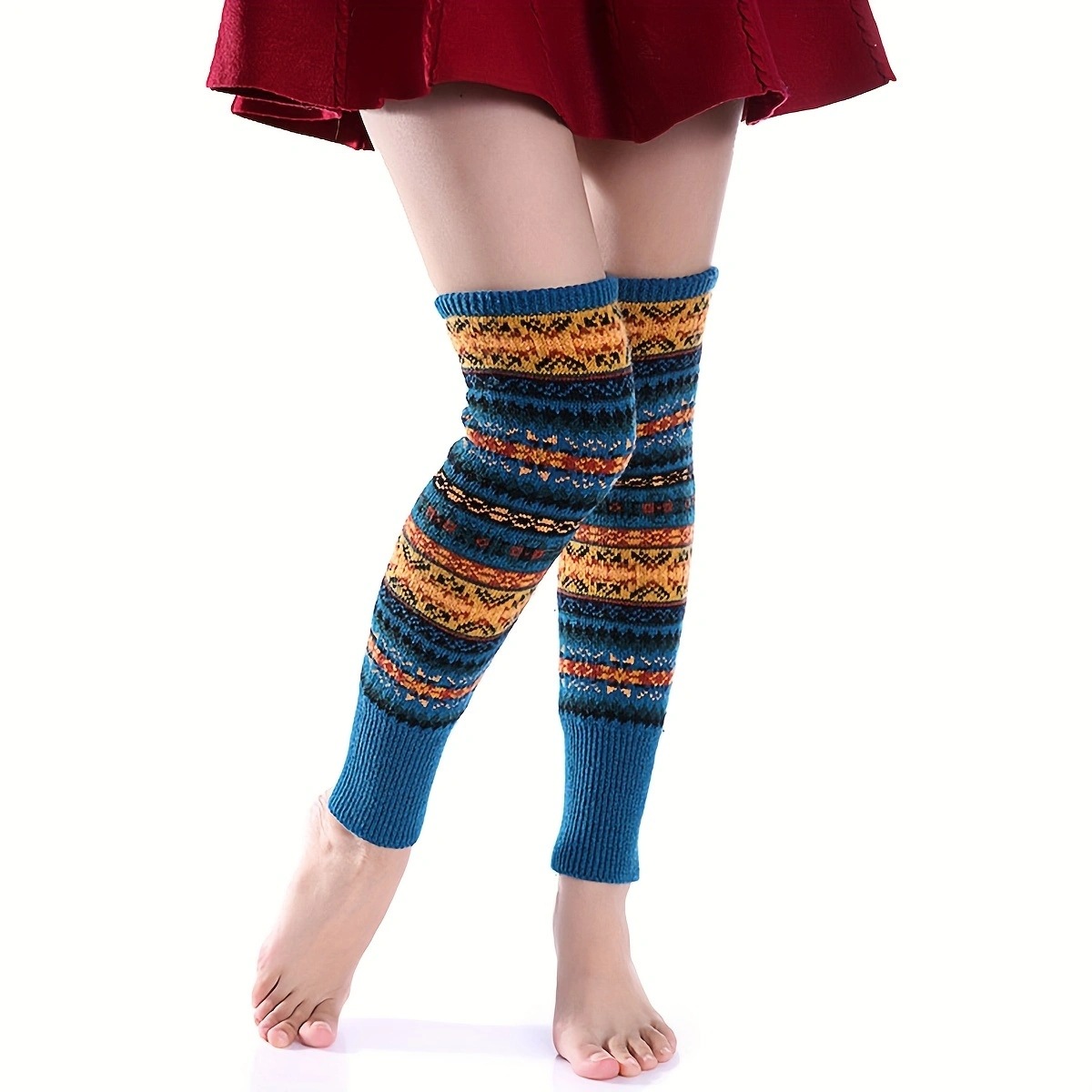 Autumn and winter fluorescent camouflage bohemian thick yarn pile sock covers for women over the knee warm boot covers leg guards