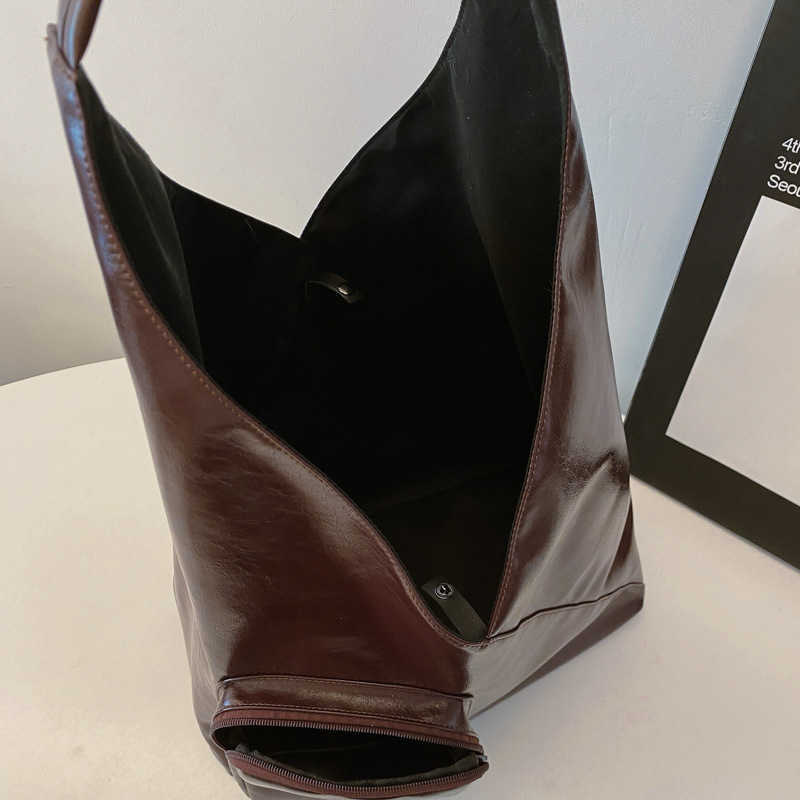 2024 Autumn New Maillard Style Tote Bag Single Shoulder Underarm Bag Fashion Large Capacity Oil Wax Leather Handbag for Women