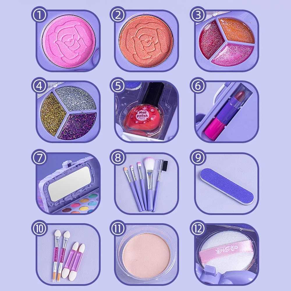 WizKidz Childrens Makeup Kit Washable Purple Makeup Box Set - Accessories Preschool Makeup Box Age 3+Full Purple Girl Makeup Box X241128