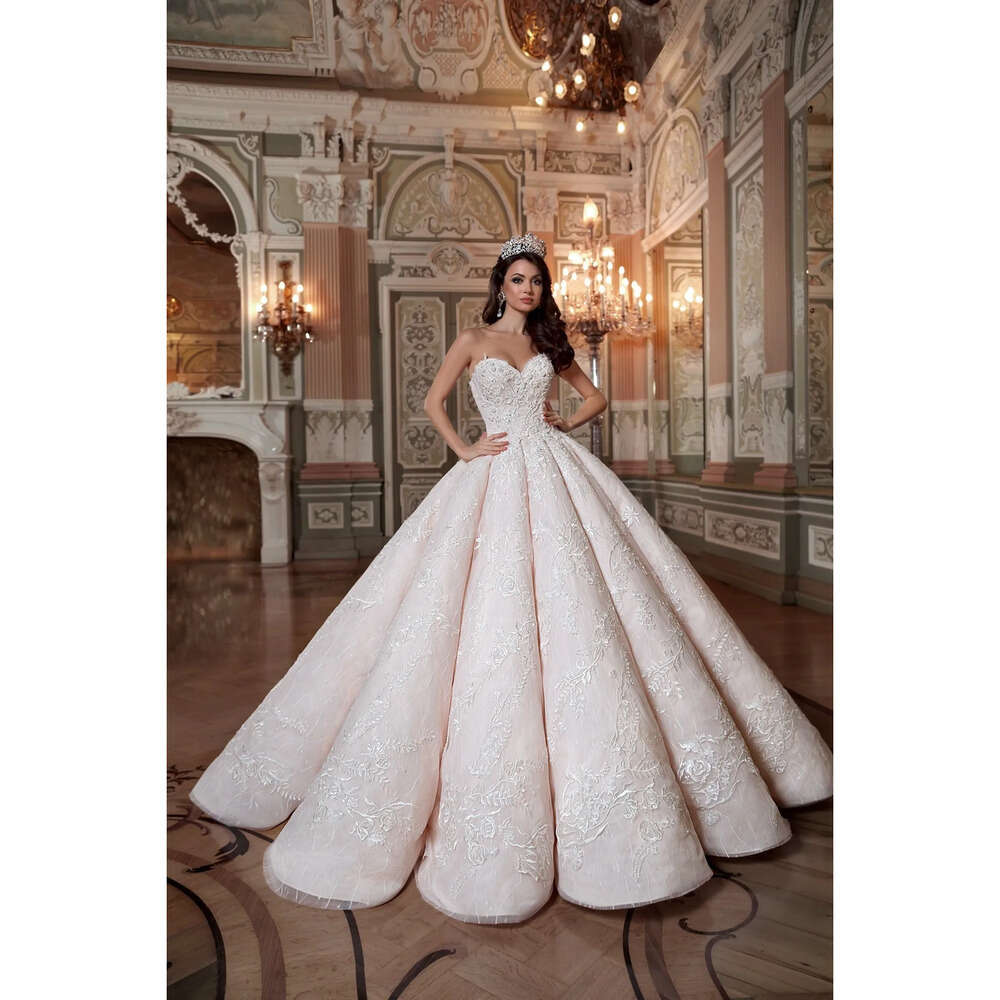 Pink Queen Wedding Blush Dresses Sweetheart Hard Satin Or Length Lace Ball Gown Custom Made Quinceanera Gowns S 6660306