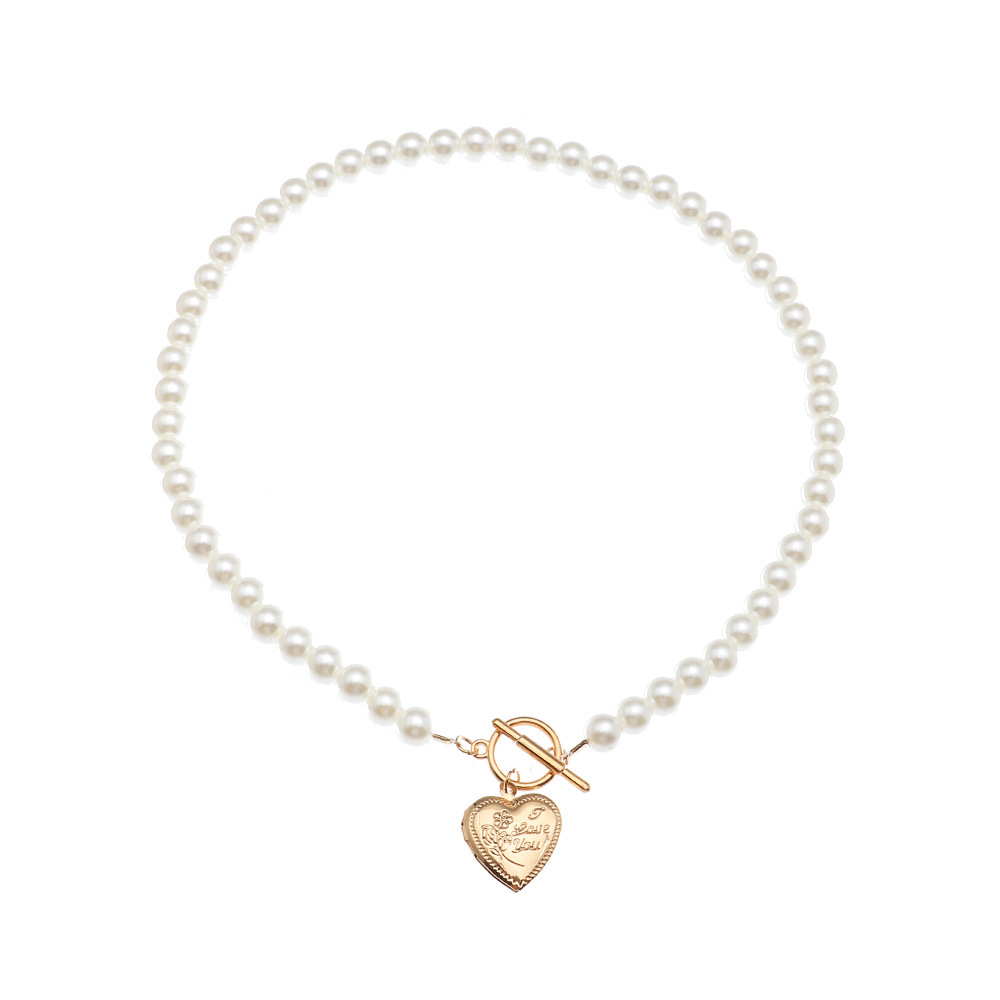 Europe and the United States cross-border jewelry love pearl retro necklace necklace female fashion temperament one word buckle opening collarbone cha