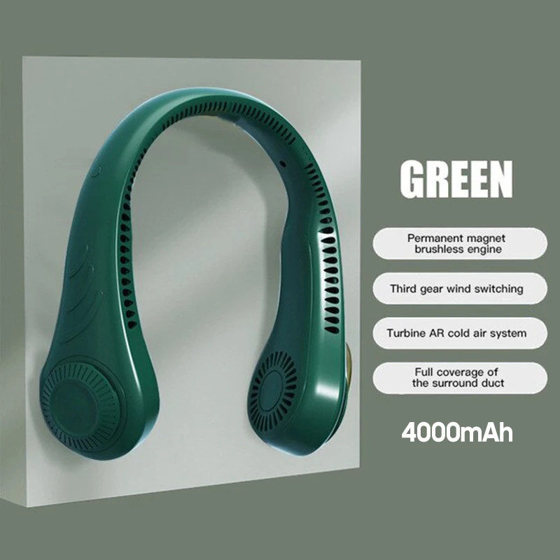 New Neck Fan Portable Neck Cooler USB Rechargeable Mini Electric Fan Small Neck Cooling Fan Bladeless Mini Outdoor Fan