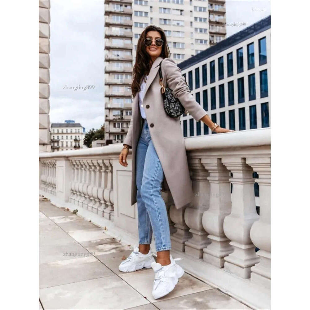 Women's Wool Midi Long Coats And Jackets Women Winter Blends Peacoat Warm Outerwear Single Breasted Solid Overcoat Casual Trench Coat