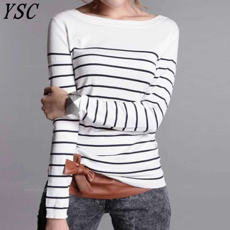 YUNSHUCLOSET Women's Sweaters Knitted Cashmere Wool Sweater Stripe Hot Sales Woman Winter Clothes Pullover Free Shipping