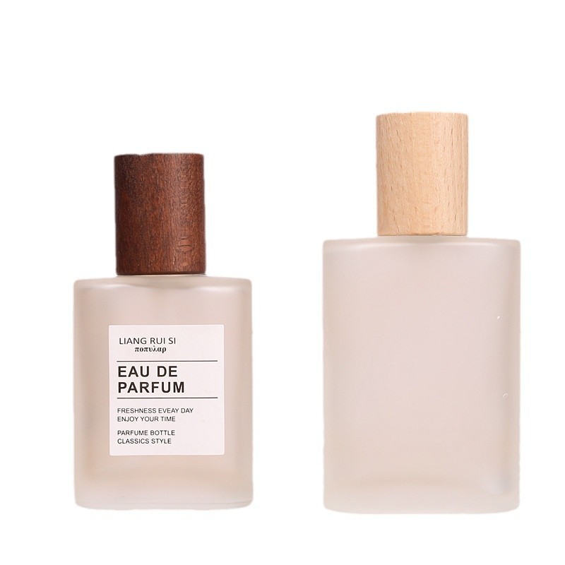 60pcs 30ml/50ml Empty Square Frosted Glass Perfume Spray Bottle Cosmetic Perfume Bottle With Wood Cap