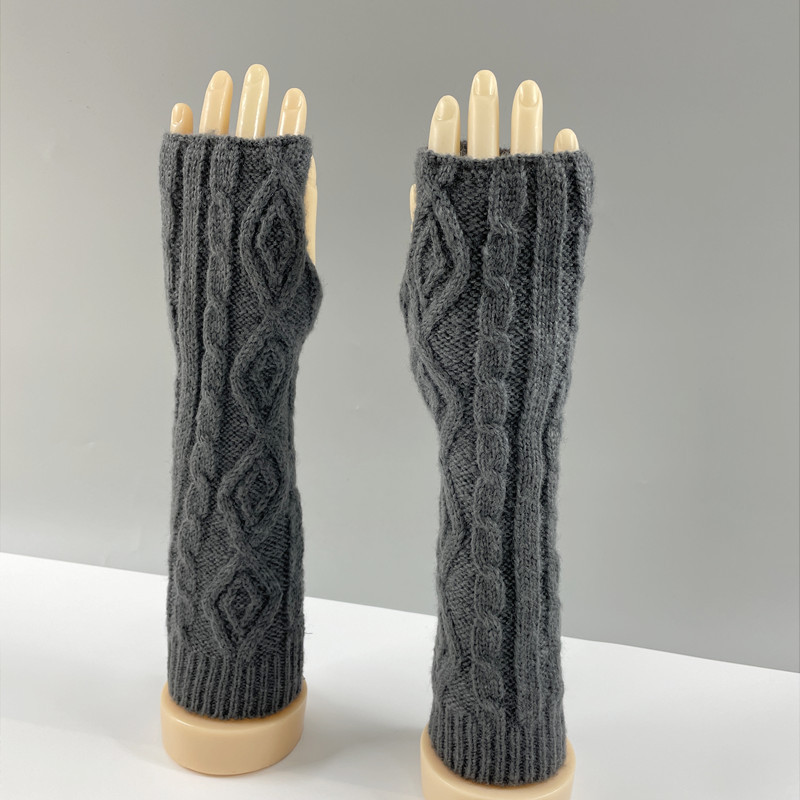 New gloves arm sleeves female autumn and winter long fingerless Fried Dough Twists half finger gloves thickened warm wool false sleeves