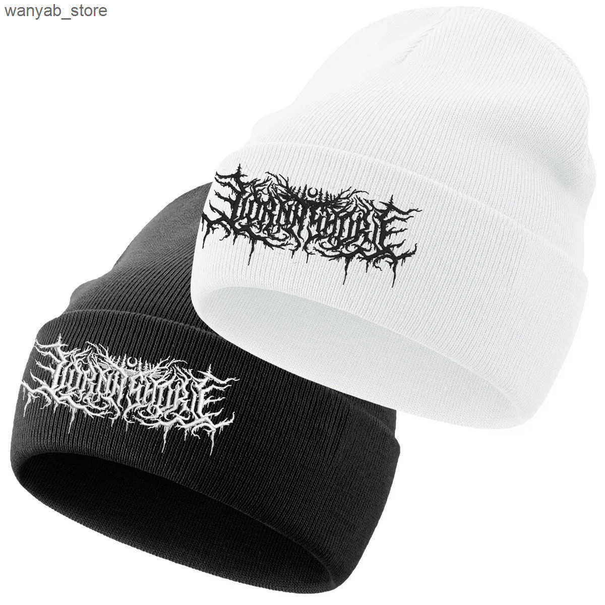 Beanie/Skull Caps Lorna Shore Beanie Embroidery Grunge Knitted Hat Soft Gothic Y2k Punk Street Clothing Winter Hat Neutral Outdoor Sports Hat L240910
