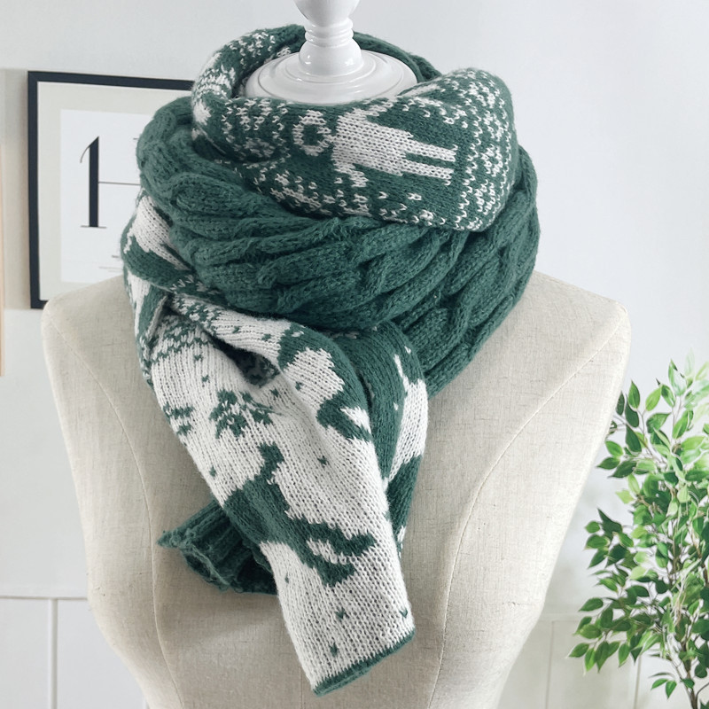 Christmas and Winter Knitted Wool with Velvet Hat Scarf Hat Glove One piece Deer Student Thick Warmth Set