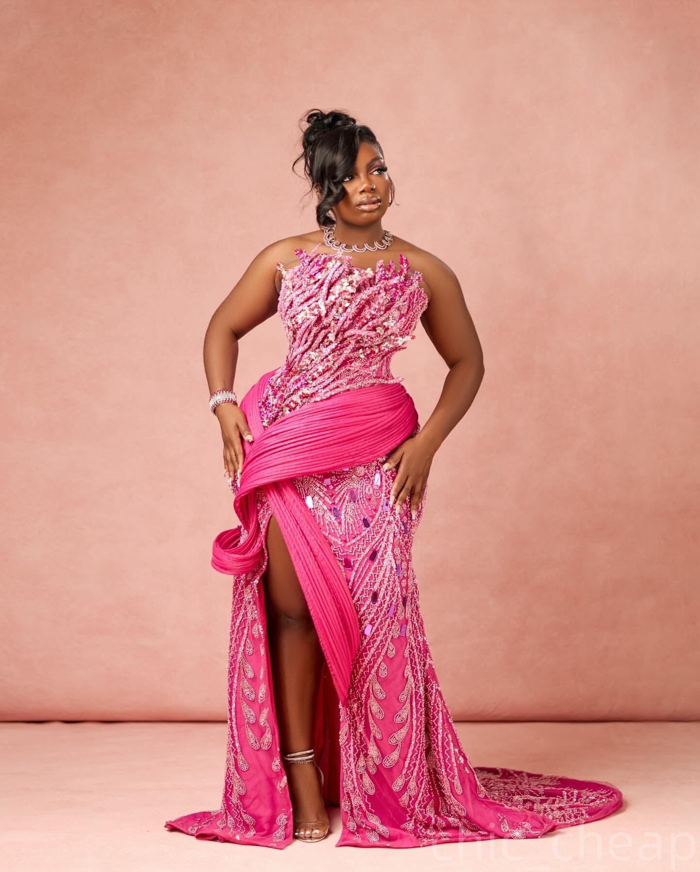 Fuchsia Mermaid Prom Dresses 2024 Rhinestones Sequined Lace Stylish Evening Formal Party Second Birthday Engagement Gowns Plus Size Dress For Special 
