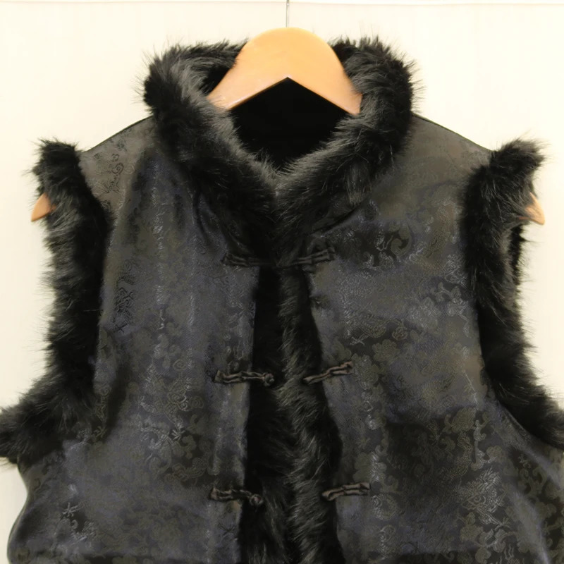 Mens fur leather vest spring and winter warm wool collar vest retro ethnic casual wear 241126
