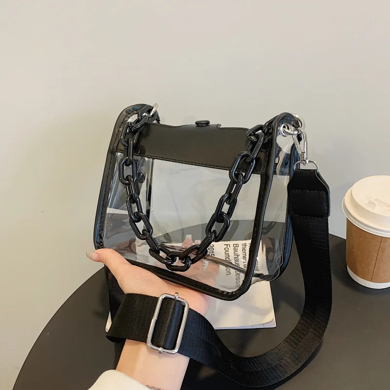 Clear Crossbody For Women Transparent Single Shoulder Chain Portable Messenger Bags Small Square Satchel Bag Girls Gift PVC
