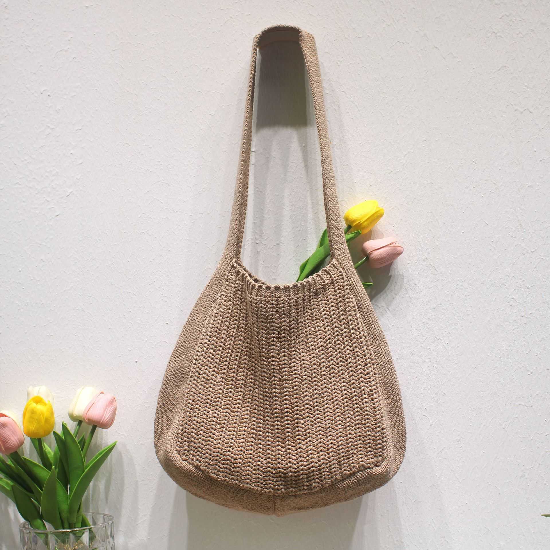 Autumn Large Capacity Commuter Knitted Tote Bag for Women 2024 New Chestnut Single Shoulder Cross Shoulder Big Bag