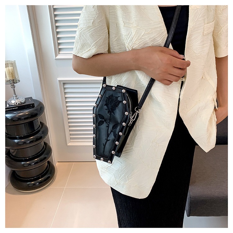 2025 new New Dark Style Personalized Coffin Fashion PU Crossbody Single Shoulder Bag Female