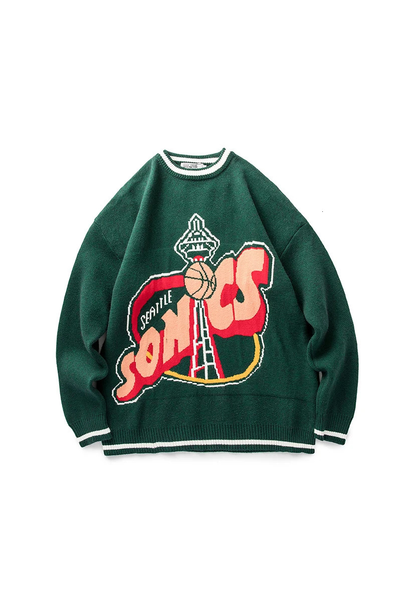 2024 autumn and winter American college style striped round neck pullover retro sweater 241127