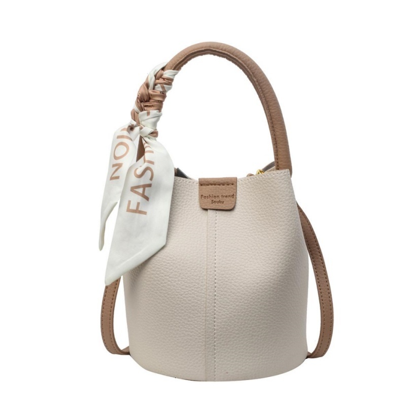 New silk ribbon design PU leather women's slanted bucket bag fashion shoulder bag designer women's handbag and wallet
