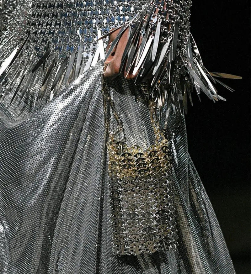 Womens Bag Handbag Aesthetic Bags Hand Woven Metal Gold Silver Splicing Clutch Holiday Shoulder Tote 241126