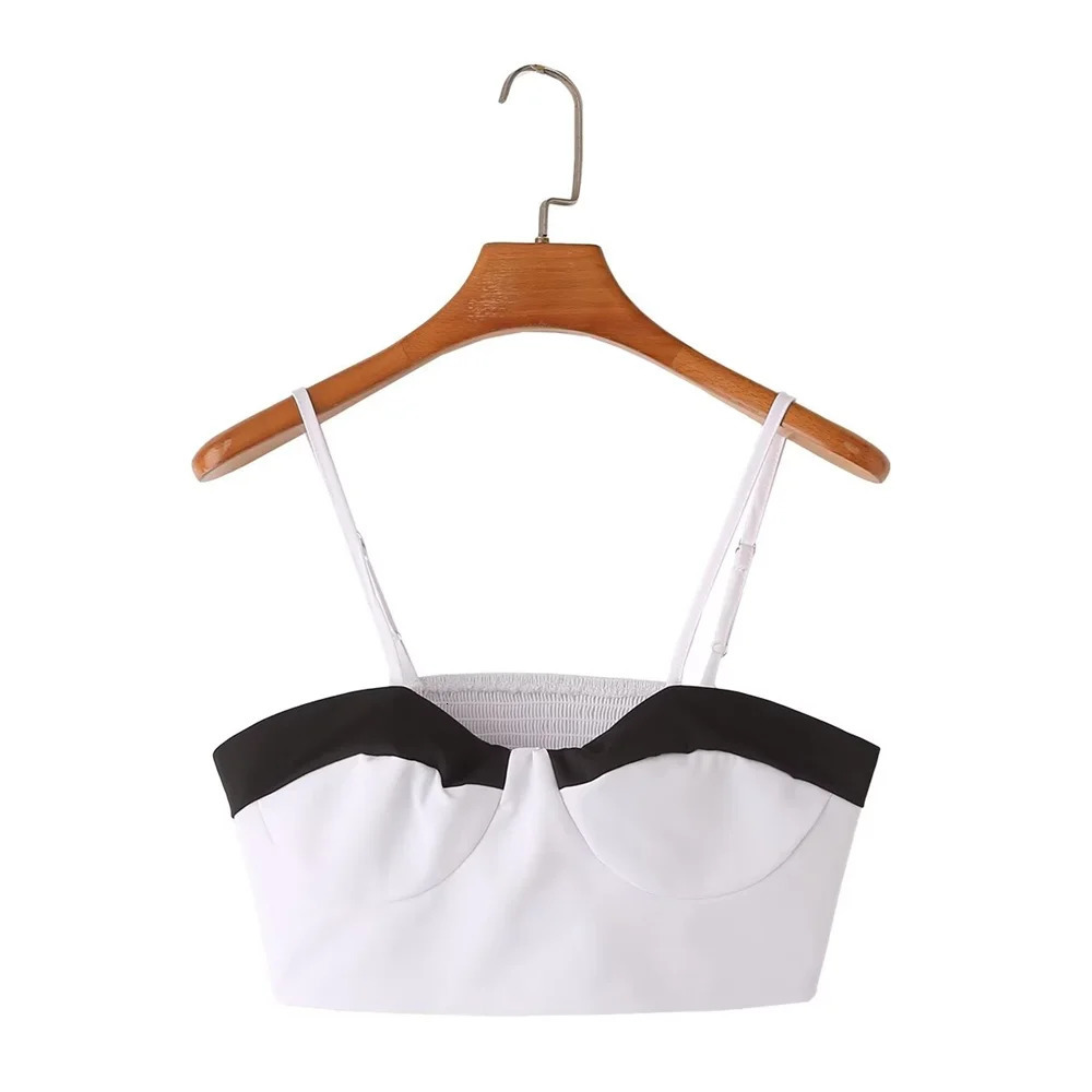 PB ZAVersatile Short Suit for Women Spliced Bra Mini Skirt Set Fashion and Elegance Spring Coat 240423