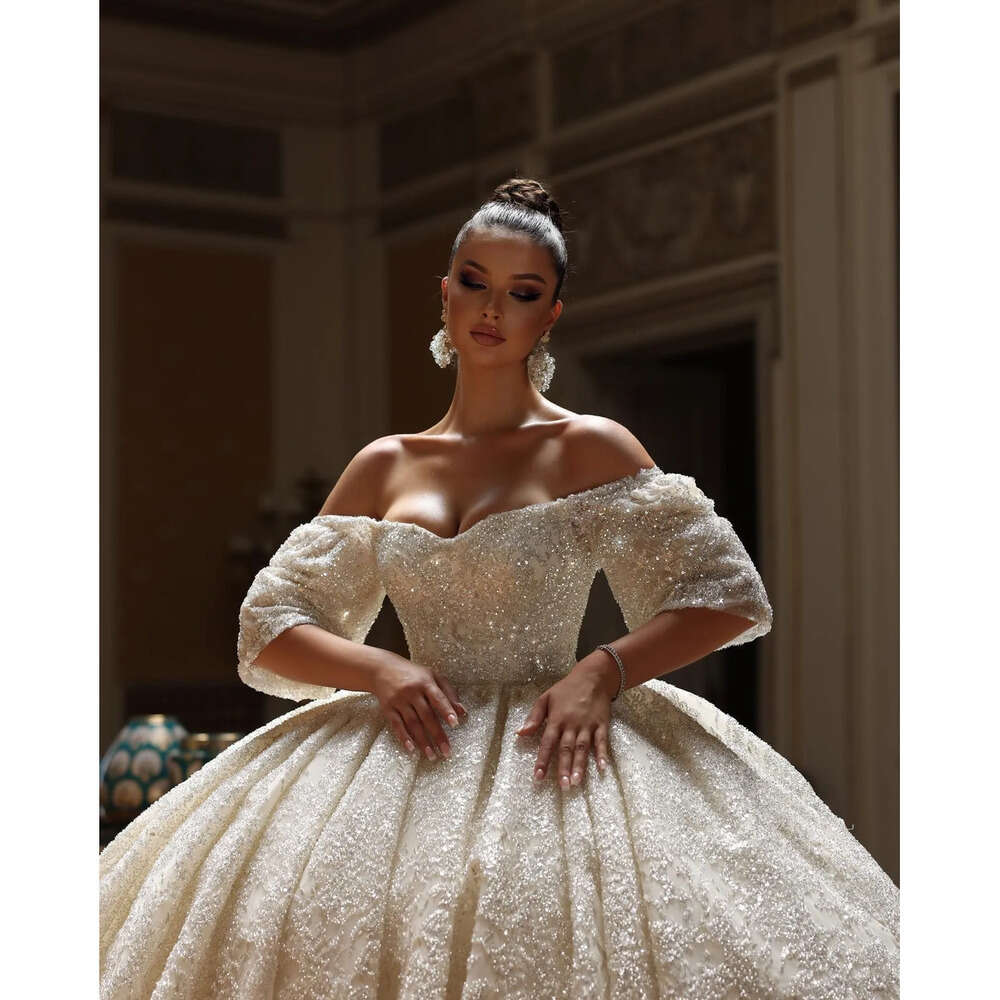 Dresses Full Lace Bridal Wedding Gowns Gorgeous Dubai Ball Gown Beading Arabic Off The Shoulder Church Vestido De Noiva Wly