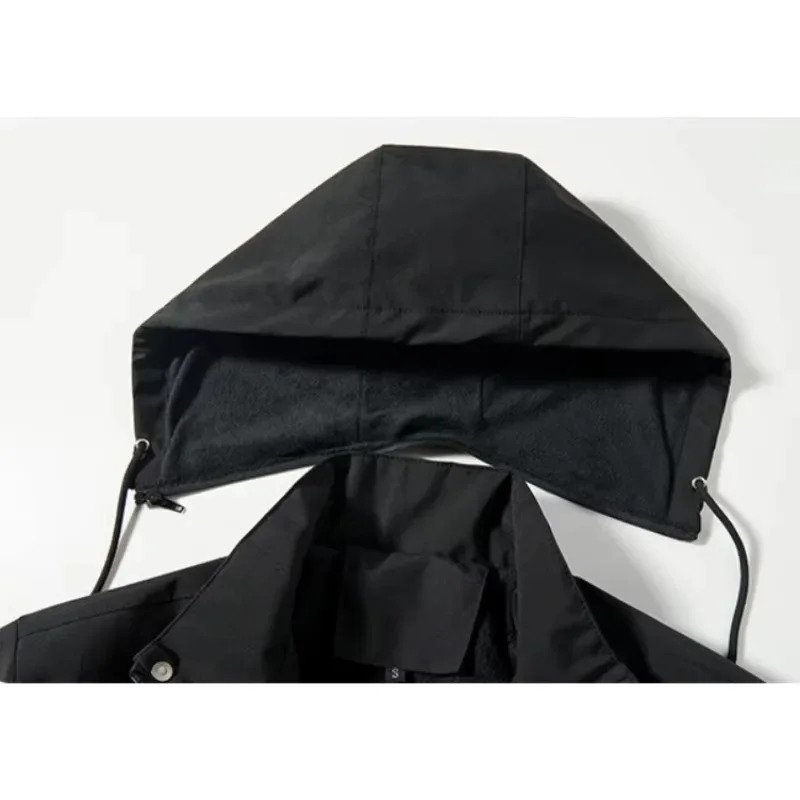 Mens Casual Warm Fleece Multi Pockets Jacket Chic Hooded Coat for Fall Winter Waterproof Jacket 241127