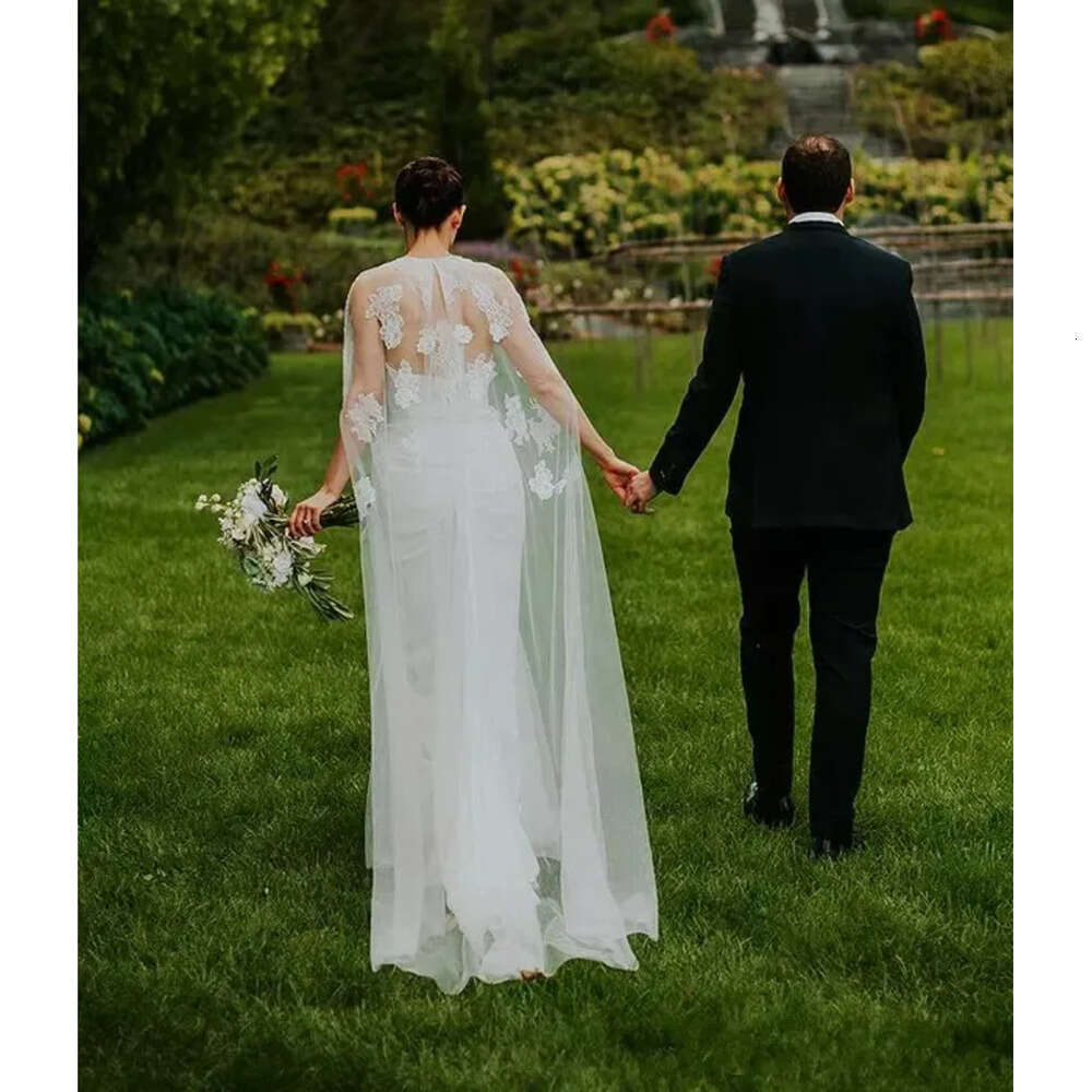 Pieces Two New Vintage With Wrap Sheer Lace Cape Chiffon Wedding Gowns Country Style Beach Garden Bridal Dresses