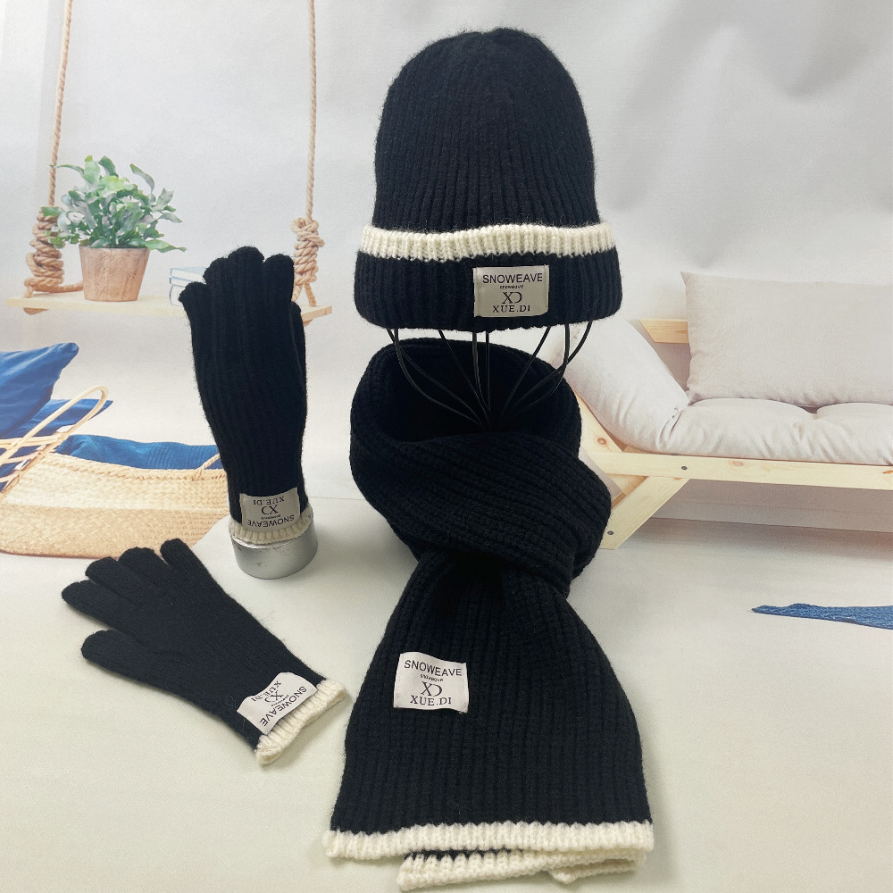 Winter Knitted Wool Scarf Hat Glove Three piece Set New Warm Alpaca Velvet Hat Male and Female Manufacturer Wholesale