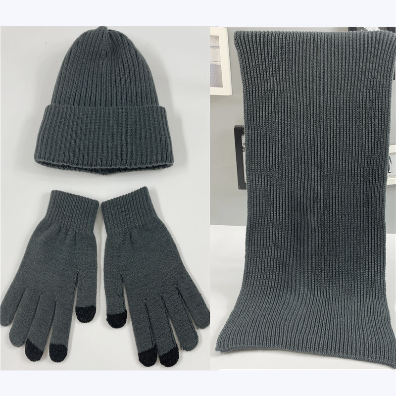 European and American autumn and winter yarn thickened outdoor insulation manufacturer direct sales multiple piece set knitted scarf hat glove three p