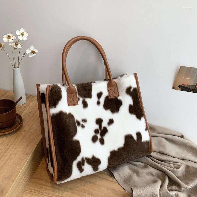 Totes Shoulder Plush Tote Women Shopper Creative Cow Pattern Pluffy Underarm Bag Girls Fashion Handbags zhanyishengli