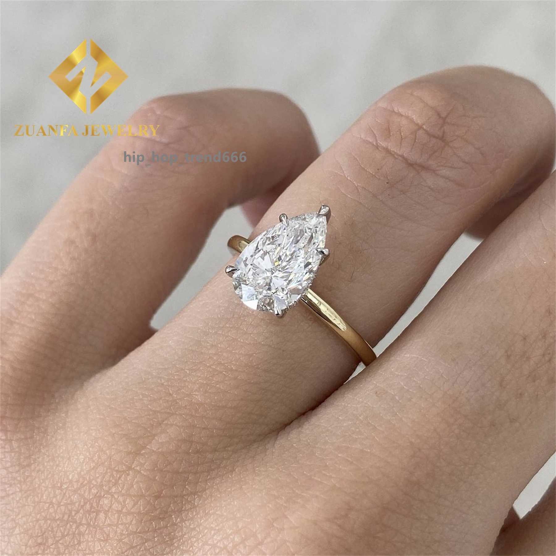 GRA Certificates 10k Real White +Yellow Gold Boutique Bridal Wedding Jewelry VVS1 3Ct Pear Moissanite Diamond Engagement Ring