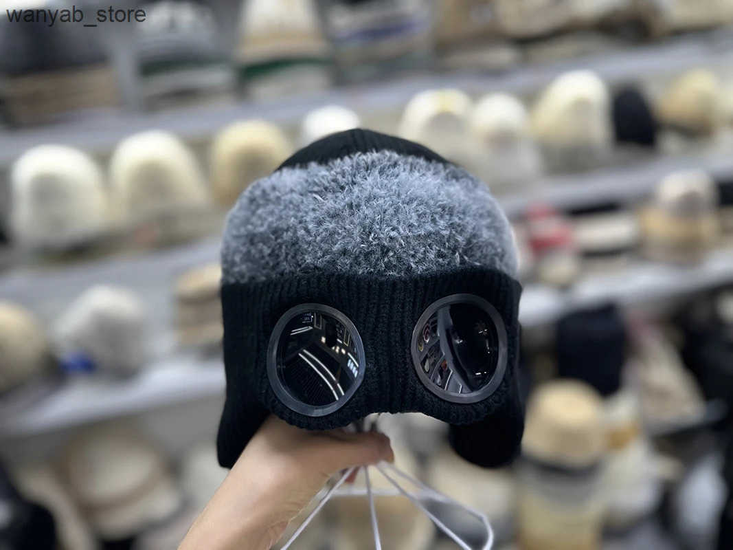 Beanie/Skull Caps Autumn and winter warm ski mask hat with sunglasses knitted and pulled Beanie womens outdoor ear protection sports cold hat Gorras L