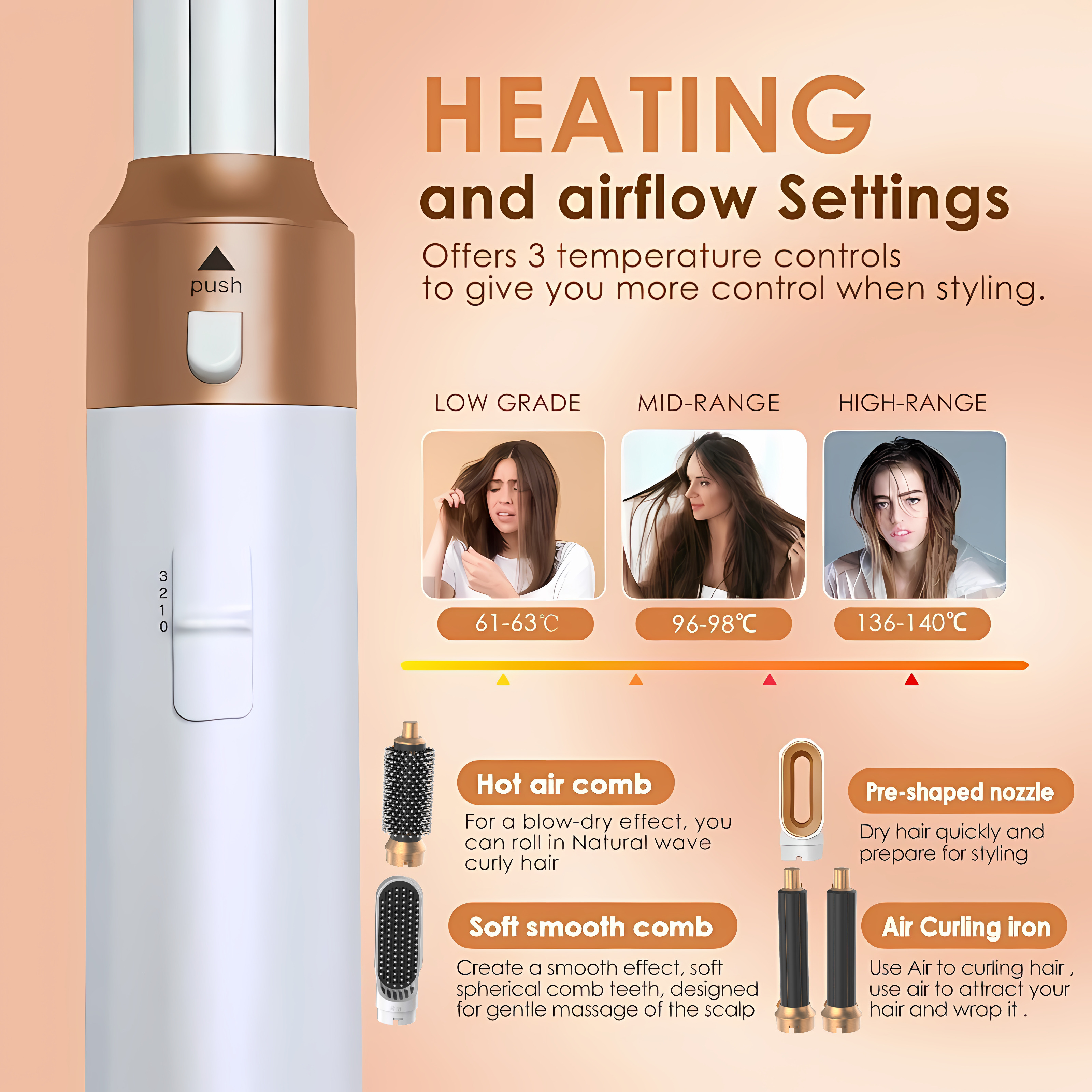 5 In 1 Hot Comb Set Professional Curg Iron Straightener Styg Tool For Dyson Airwrap Hair Dryer Household