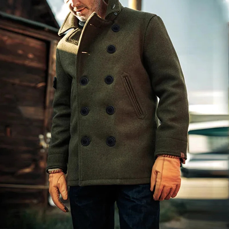 Autumn long sleeved pocket coat mens lapel button office coat mens winter UK medium length wool coat 241127