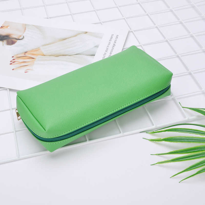 Leather makeup bag for women, simple mouth red envelope, hand-held storage bag, simple large capacity pencil case 241128