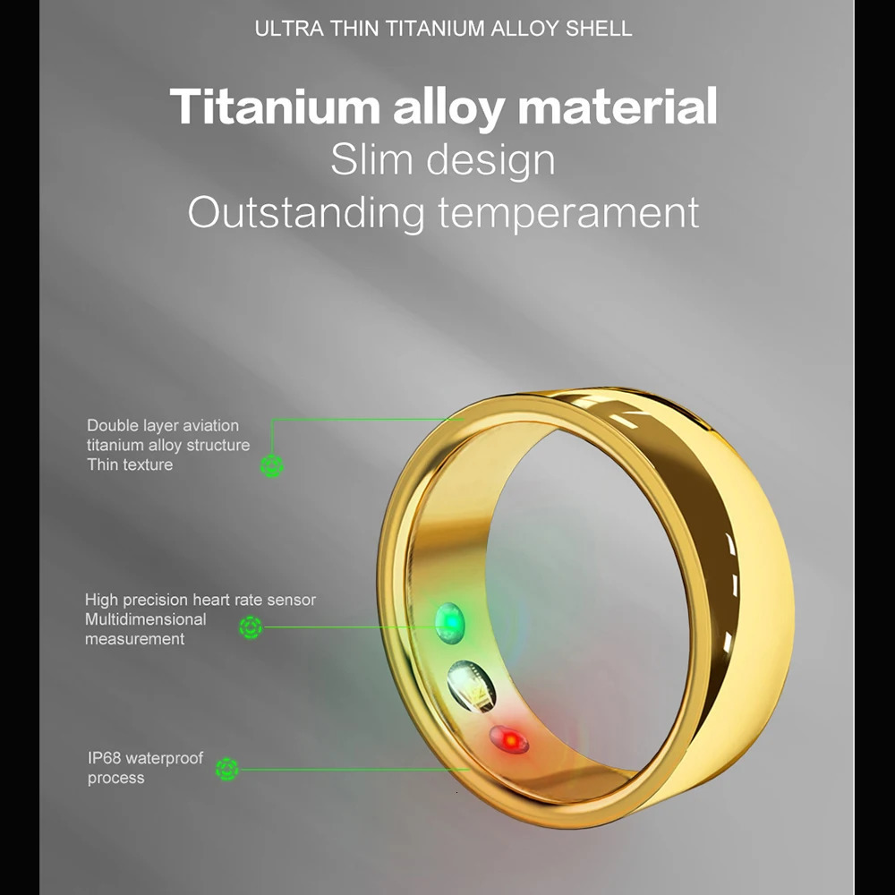 Smart Ring SR200 Gold Heart Rate Blood Pressure Blood Oxygen Temperature Sleep Calories Health Multilingual Fitness Tracker Ring 240422