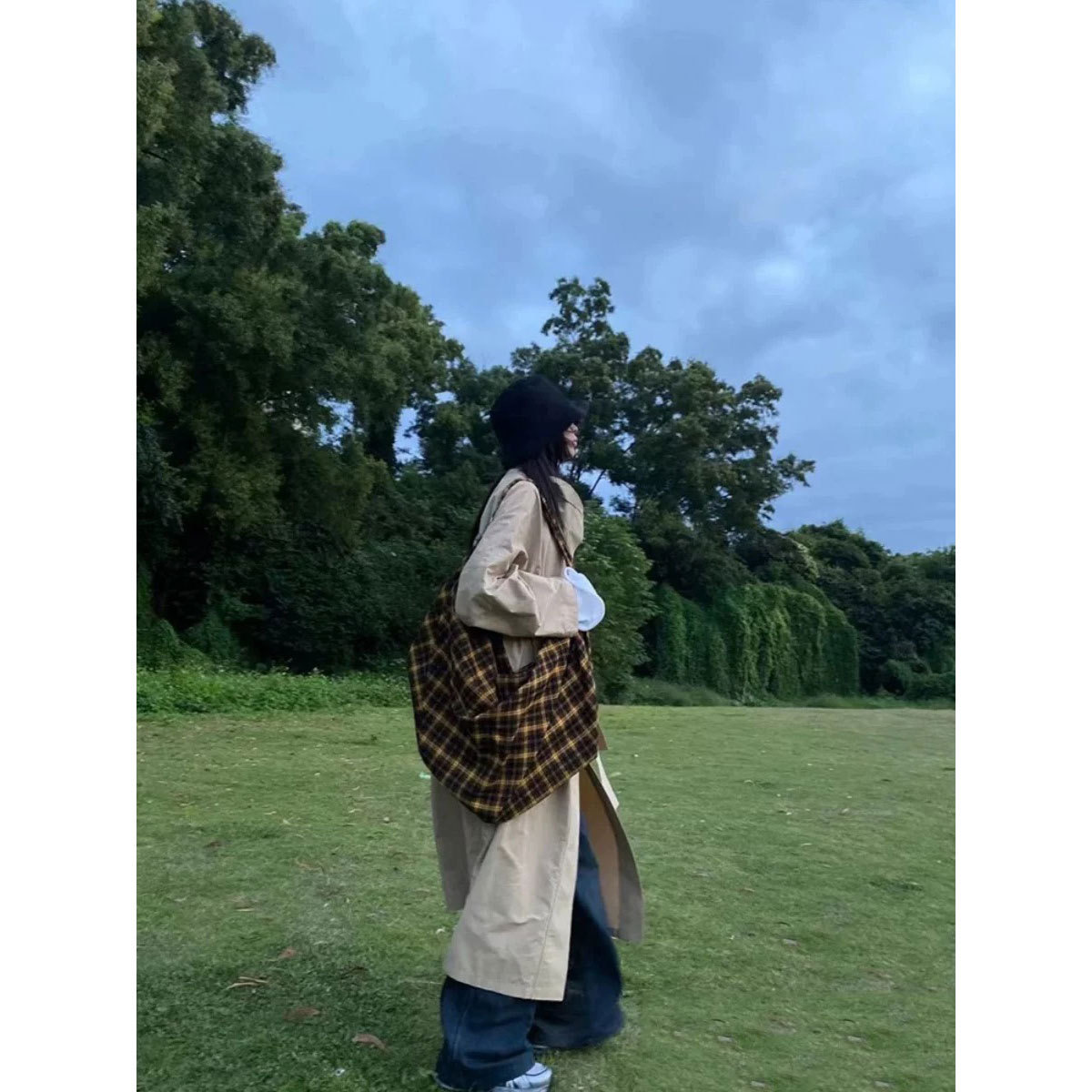 Summer new New yellow plaid tote multifunctional canvas bag for women commuting single shoulder crossbody backpack