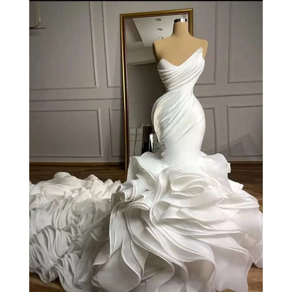 De Mariee Wedding Robe Mermaid Dresses Sweetheart Organza Cathedral Train Ruffles Skirt Custom Made Trumpet Bridal Gowns 6660306