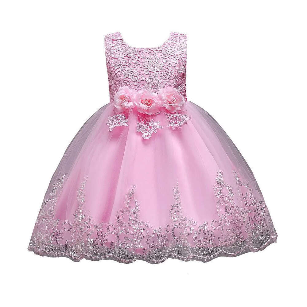 Dresses Flower For Wedding Girls Party Sleeveless Lace Appliques Ball Gown Birthday Girl Communion Pageant Gowns Kids Sequined Dress Mc1731 S