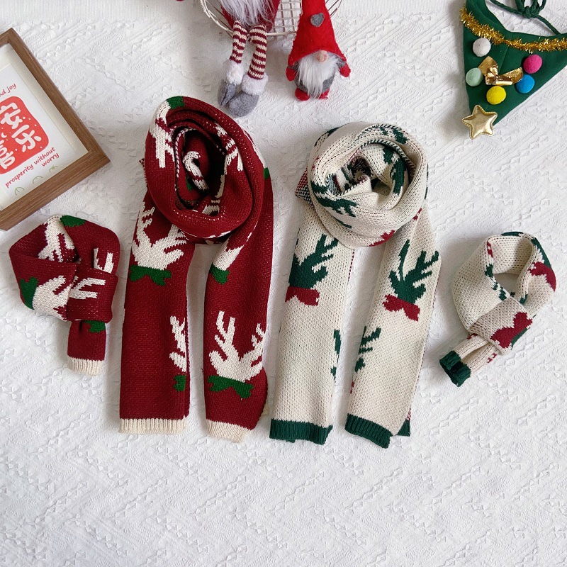 Dog Apparel Accessories Scarf Adult and pet Christmas scarves decorations Autumn Winter Pet Clothing Cat Color Blocking Knitted Collar For Small Dogs 