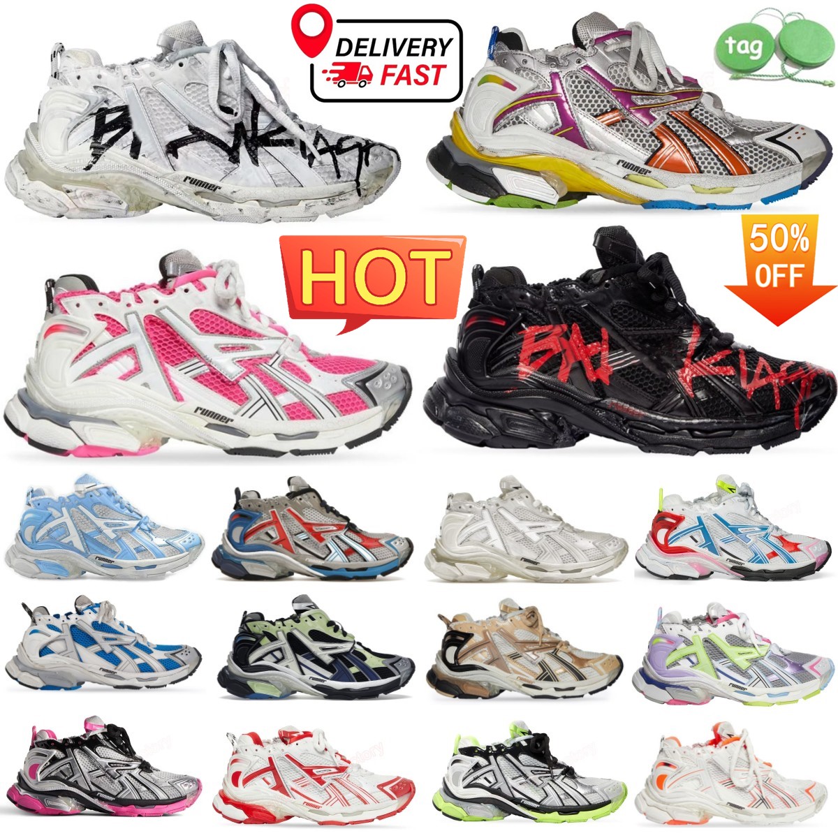 Track Runners Shoes 7.0 7 Designer brand Womens Mens Pink All Black White Purple Pink Multicolor Colorful Luxury Woman Sneakers Trainers