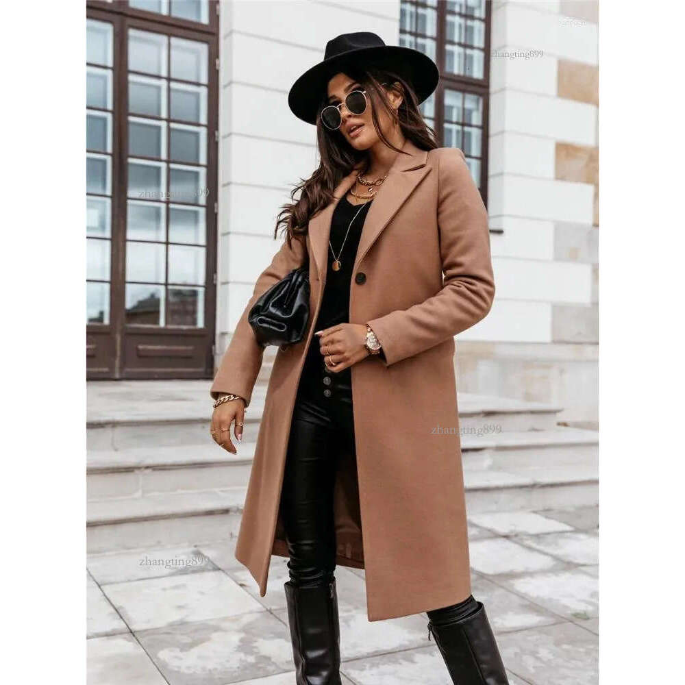 Women's Wool Midi Long Coats And Jackets Women Winter Blends Peacoat Warm Outerwear Single Breasted Solid Overcoat Casual Trench Coat