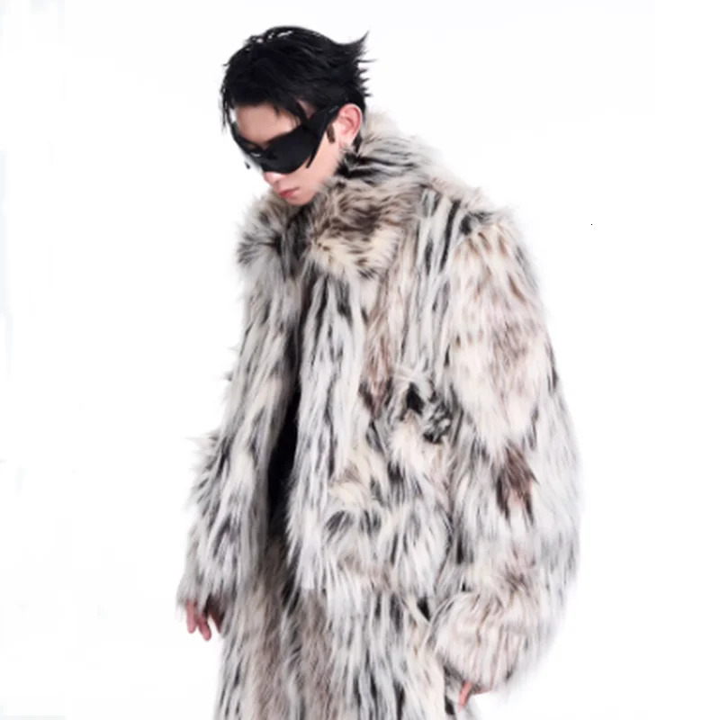 FEWQ 2024 Winter Men Two-piece Niche Fur Plush Long Sleeved Coats Large Pocket Decoration Casual Trousers Mens Suit 24E5008 241127