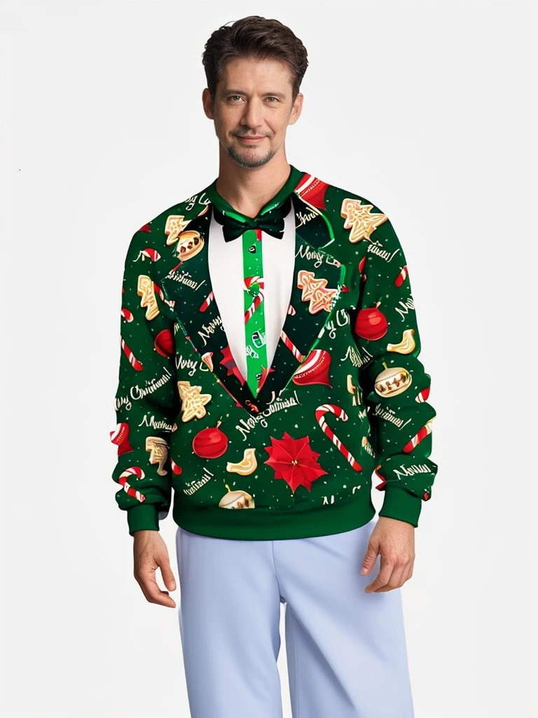 Men Women Year Eve Xmas Sweatshirt 3D Funny Digital Print Holiday Party Jumper Tops Couples Pullover Ugly Christmas Sweater 241127