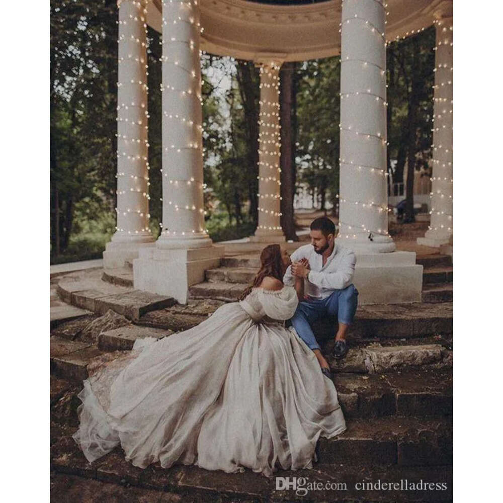 Off Dresses Sexy Bohemian Shoulder Puff Sleeve Beach Bridal Long Train Rustic Country Wedding Gowns Hippie