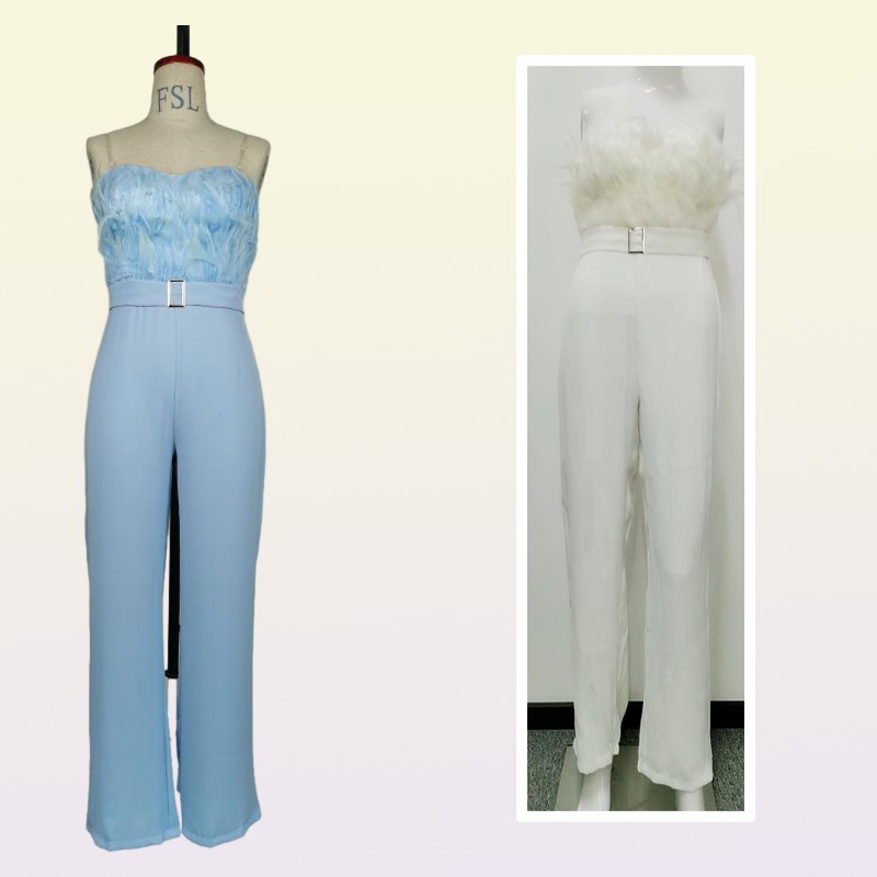 Women039s Jumpsuits Rompers Jumpsuit Women Elegant Long Strapless Slash Neck Feather Tube Top Sexy Fashion Party Night Evenin