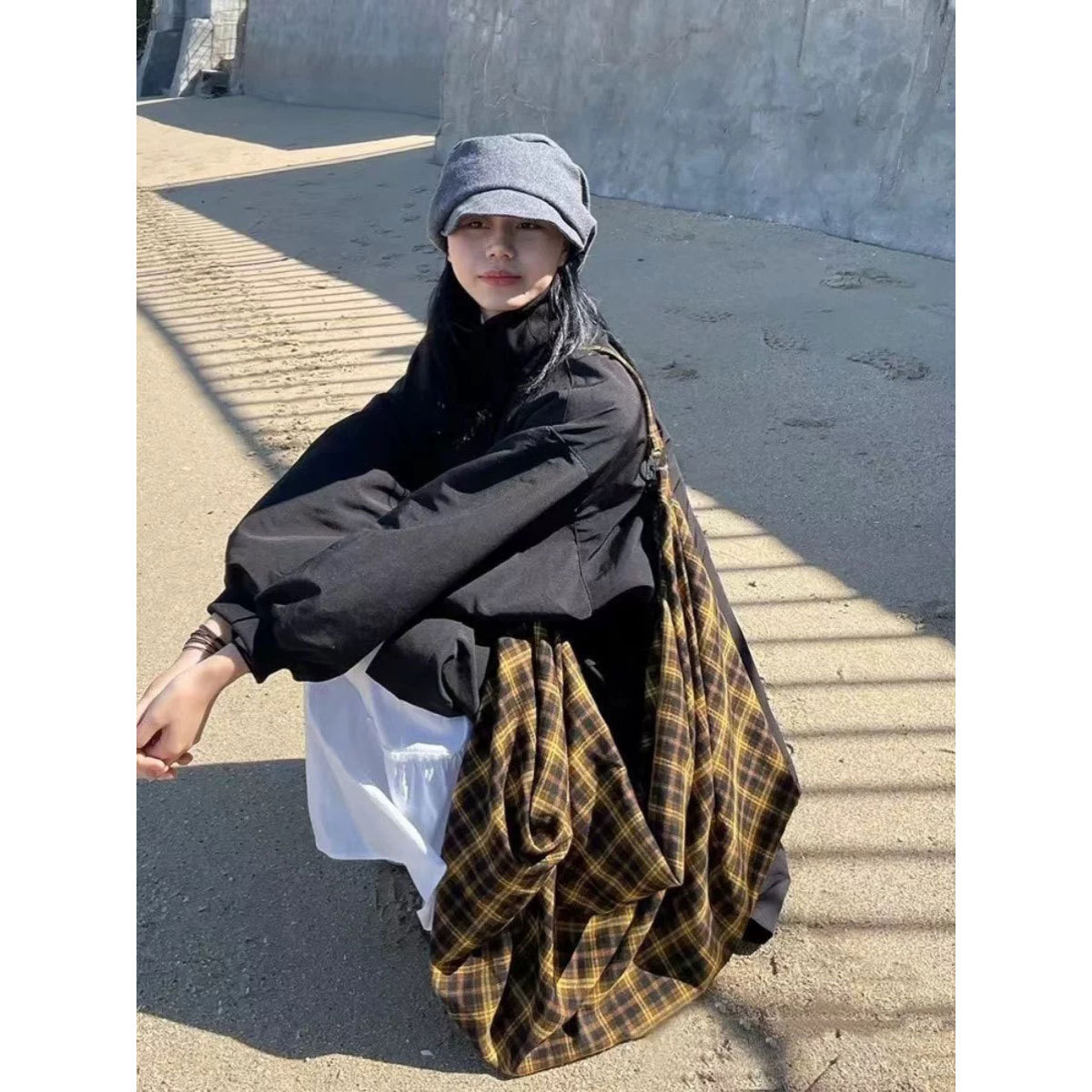 Summer new New yellow plaid tote multifunctional canvas bag for women commuting single shoulder crossbody backpack