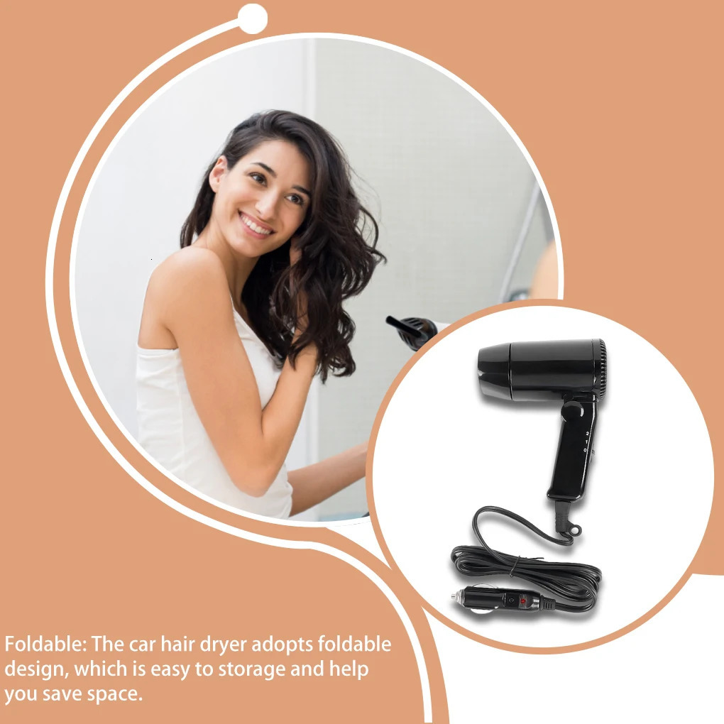 12V Car Hair Dryer Foldable Portable Bathroom Low Noise Remover Adjustable Cold Blower Styling Accessories 241128