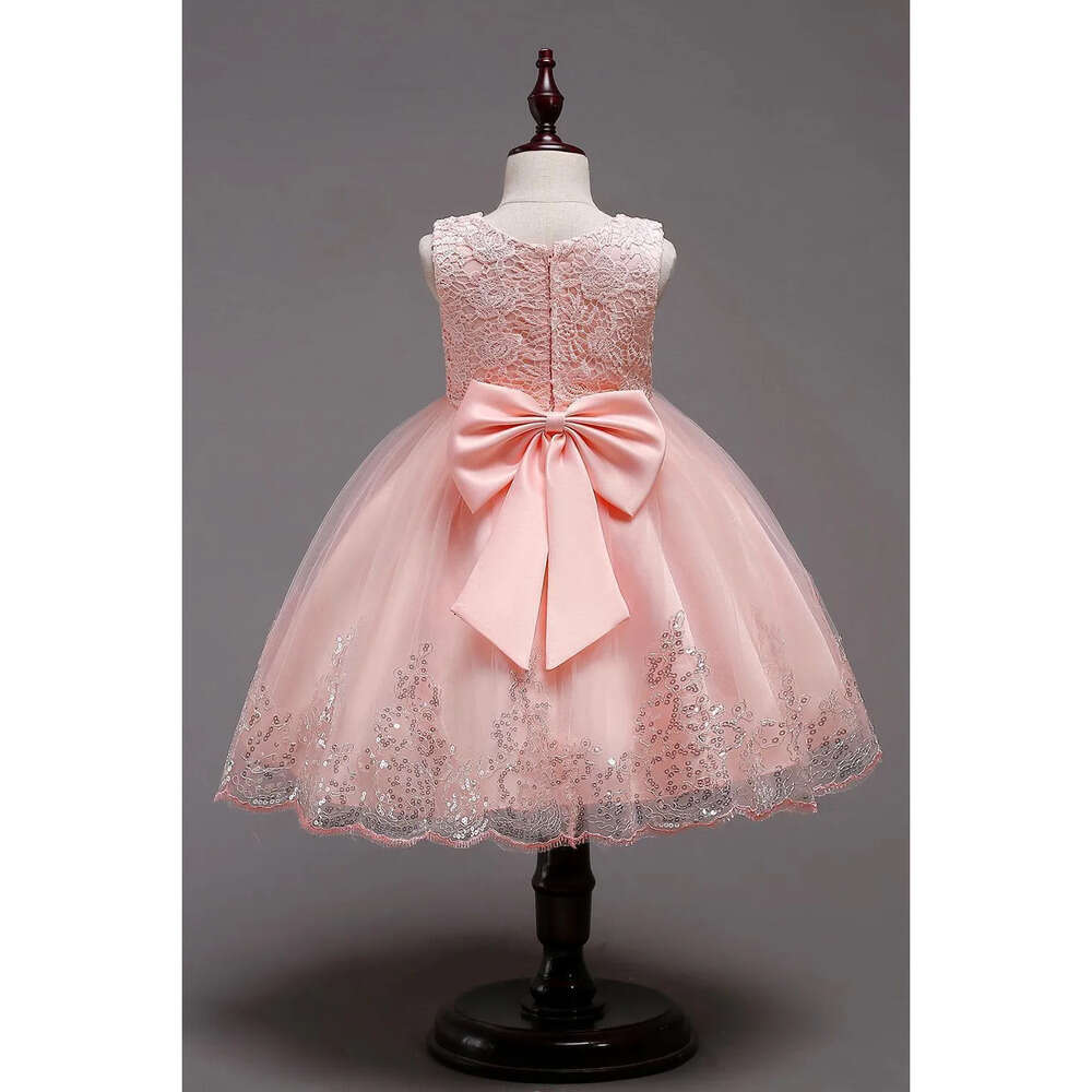 Dresses Flower For Wedding Girls Party Sleeveless Lace Appliques Ball Gown Birthday Girl Communion Pageant Gowns Kids Sequined Dress Mc1731 S