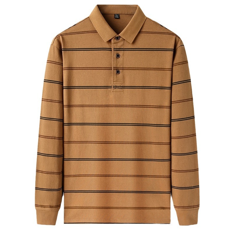 Cotton Men's Long-sleeved T-shirt Spring Autumn Casual Lapel Striped Polo Shirt Loose Washed Bottoming Tshirt Plus Size XXXL Tops Tees